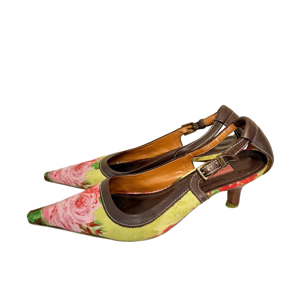 Vintage Vigotti Slingback Kitten Heels Leather Trim Pointed Toe 5